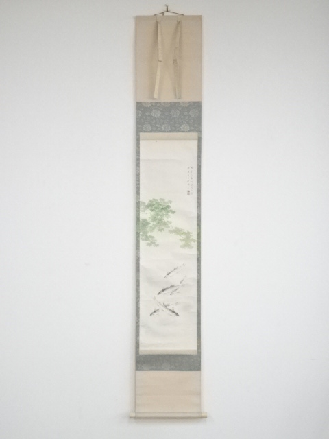 JAPANESE HANGING SCROLL / HAND PAINTED / FISH / BY KYOSON YANO